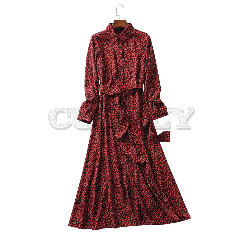 Винтажное милое платье длиной до щиколотки с принтом и бантом поясом длинными