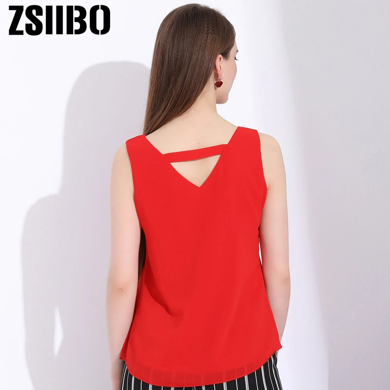 Простая шифоновая рубашка летняя Корейская версия свободная с лямкой на шее без