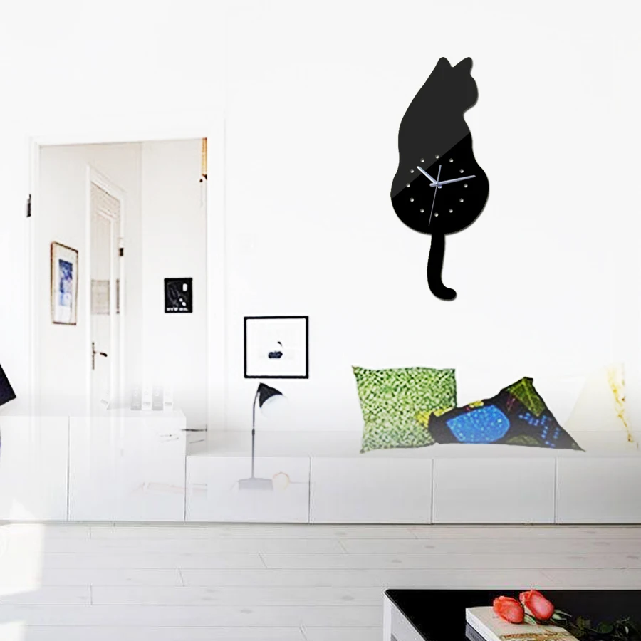 new sale diy wall clock cat quartz watch clocks acrylic mirror sticker home decoration living room still life stickers|Настенные часы| |
