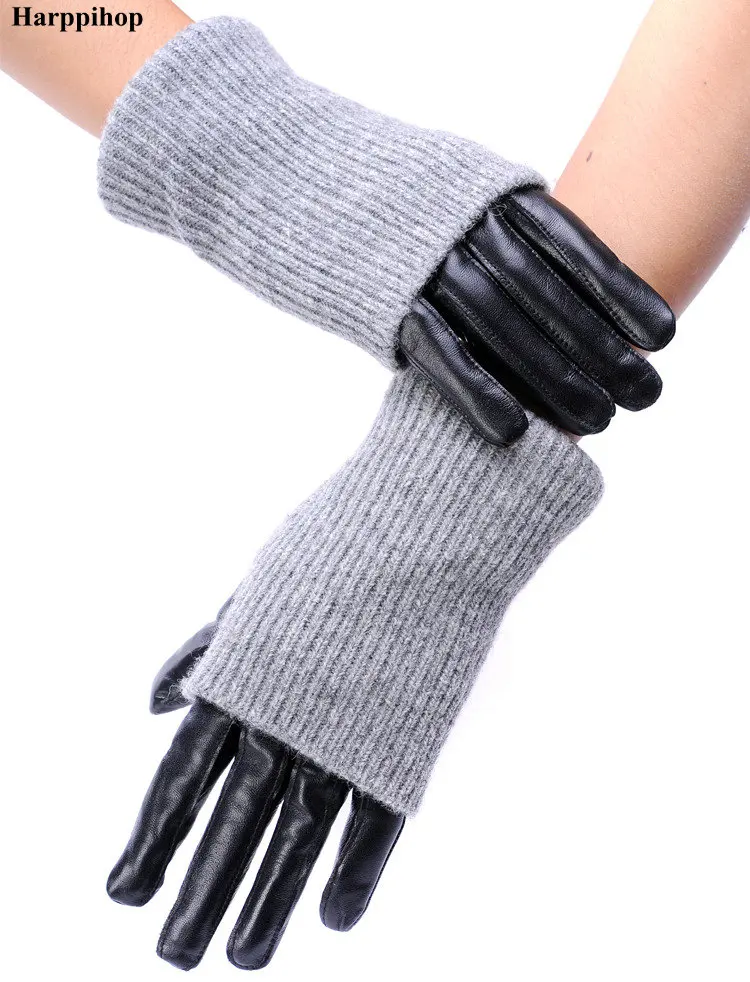 

2017 Women's gloves cashmere genuine leather gloves long and short elegant