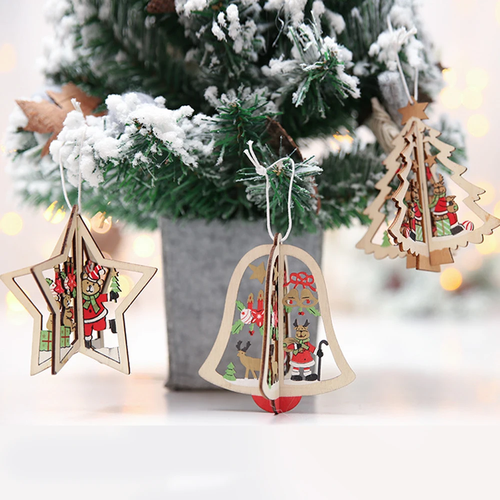 3D Xmas Tree Подвески Висячие деревянное Рождественское украшение Вечерние|Кулоны и