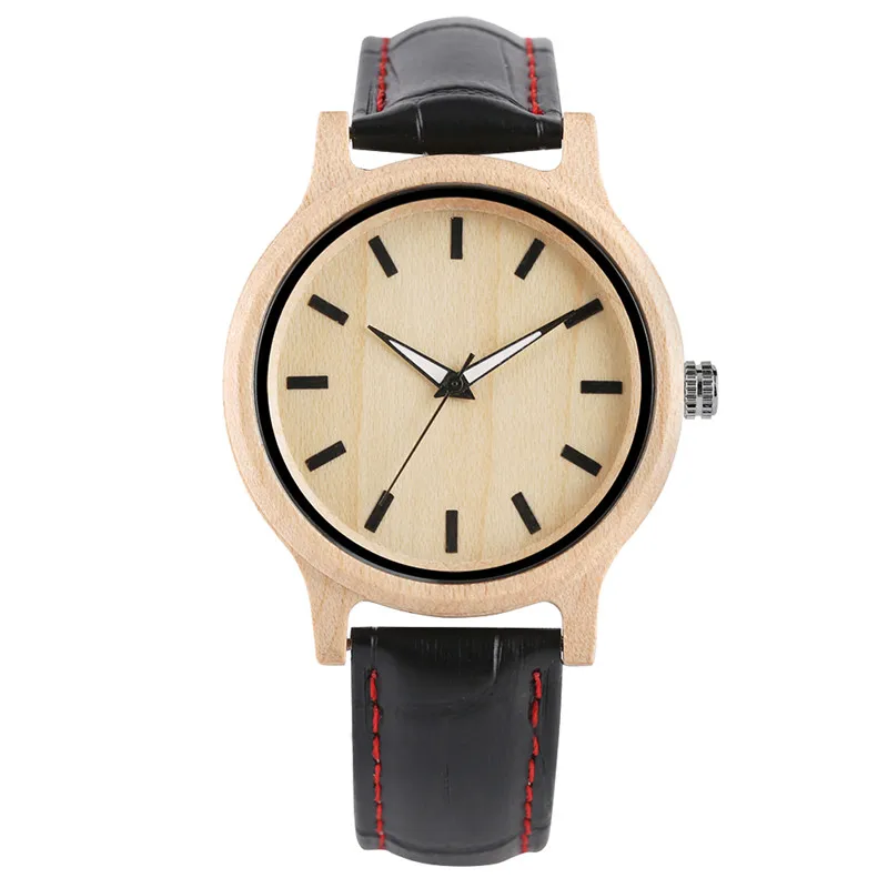 Женские кварцевые часы из кленового дерева черные повседневные с ремешком