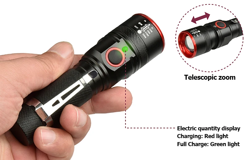 Litwod Z20 1511 5200LM USB Перезаряжаемый Фонарик XML-T6 светодиодный фонарик с масштабированием 4 режима фонарь для 18650 с usb-кабелем для кемпинга