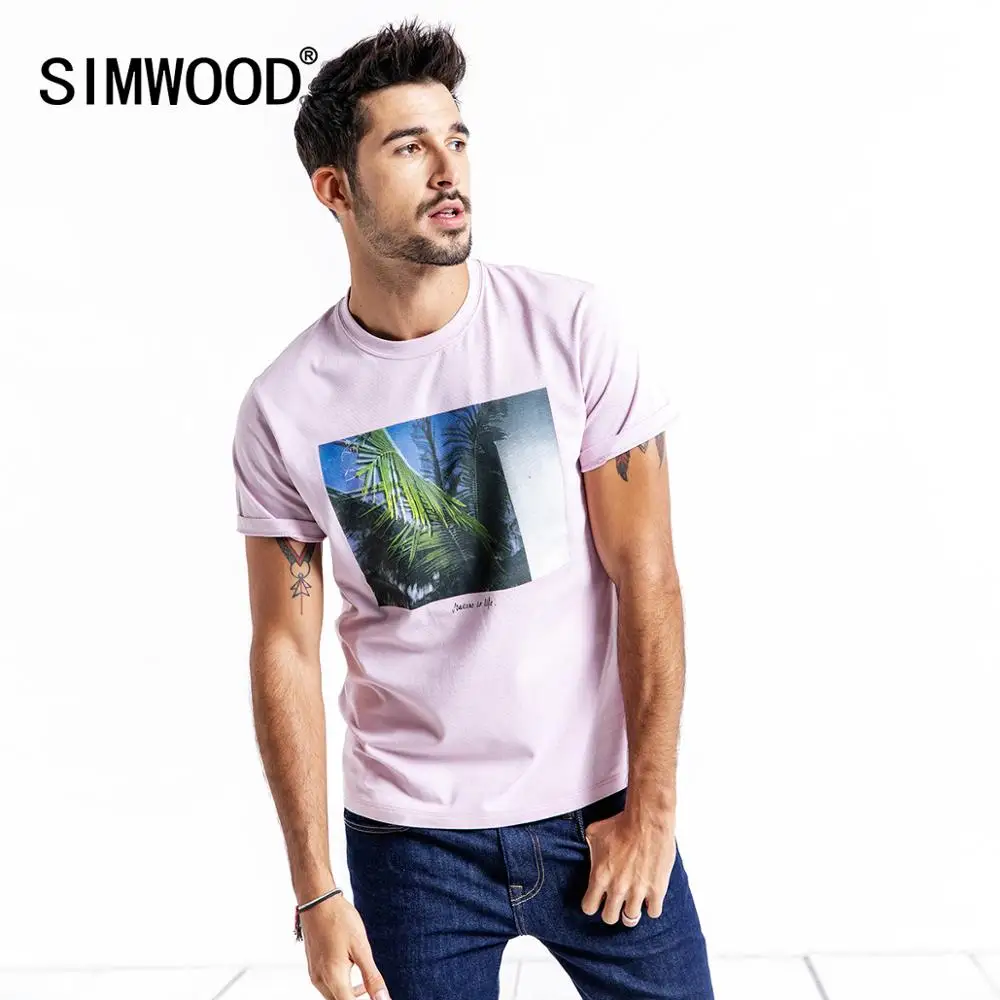 SIMWOOD, новинка, летняя футболка, мужская, короткий рукав, хлопок, принт, футболка, повседневные топы, брендовые футболки, мужские, camiseta 190055