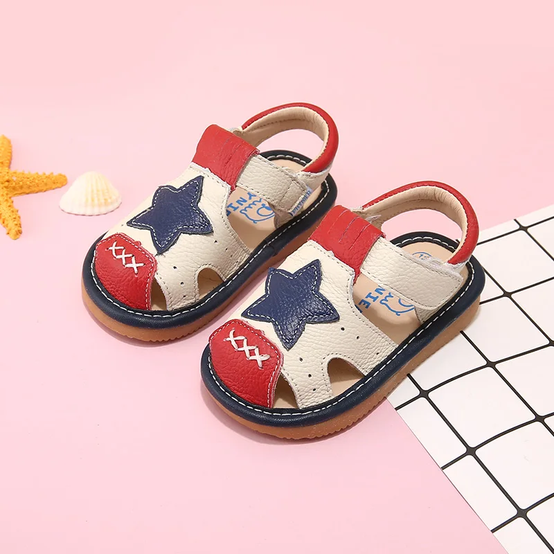 Летние кожаные туфли для детей 1-3-5 лет обувь отдыха сандалии Baotou мягкая подошва