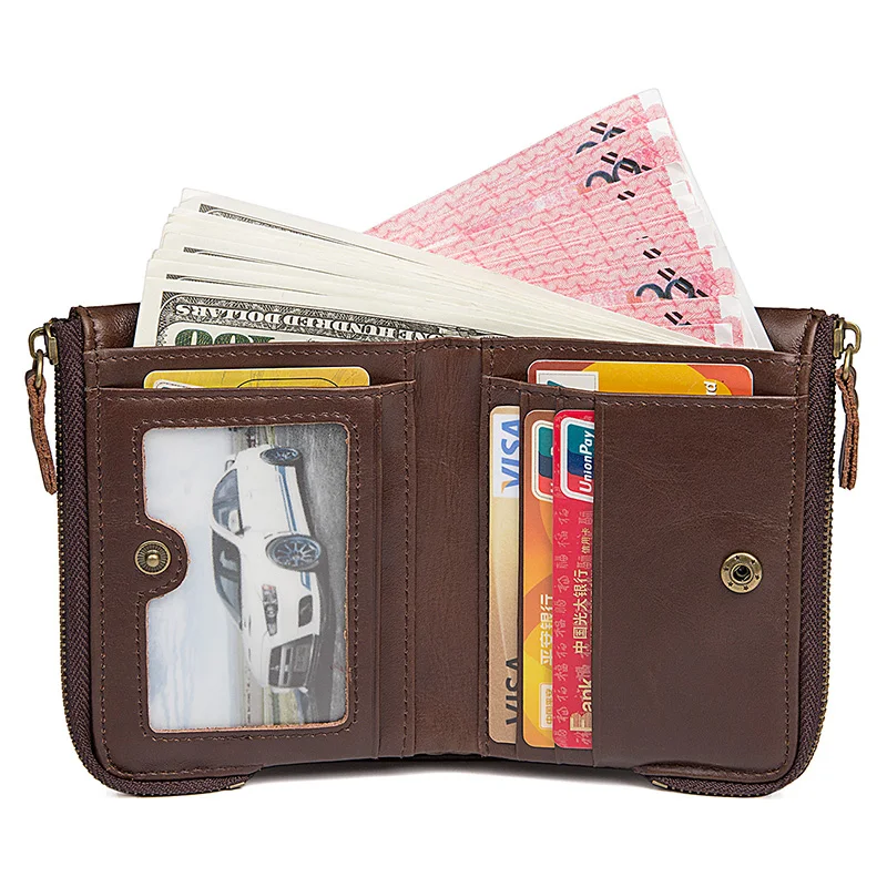 RFID кошелек противокражный сканирующий из натуральной кожи с застежкой для