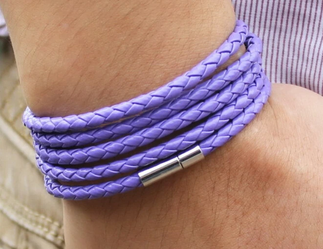 Античный сплав штекер пряжки Многослойные 5 кругов плетеный кожаный браслет