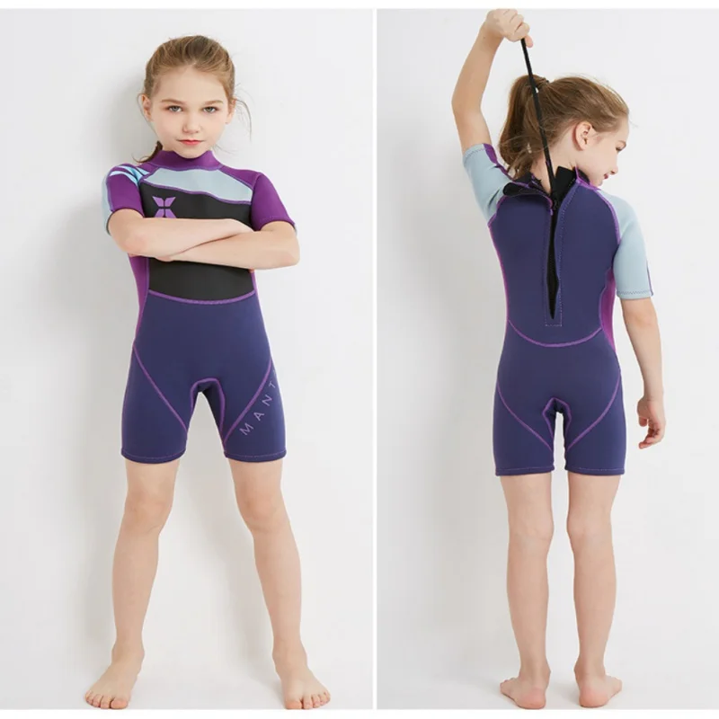 

New Kids 2.5MM Diving Suit One Piece Kids Baby Girl Short Sleeve Diving Shorty Wetsuit Swim Surfing Suit S-2XL