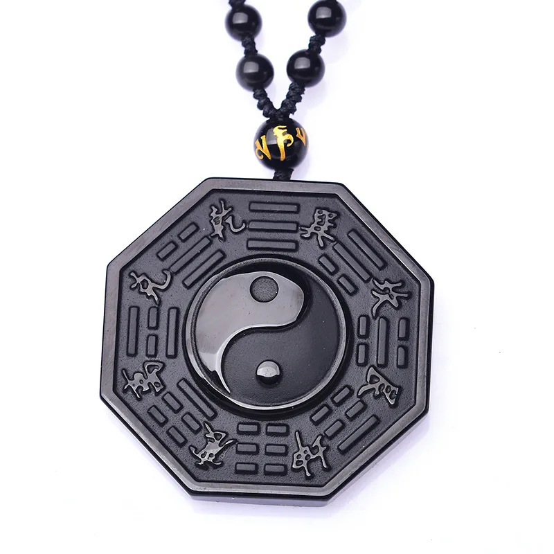 BOEYCJR Black Obsidian Yin Yang Gossip Necklace&Pendant  Fashion Jewelry Chinese BAGUA Necklace For Men or Women