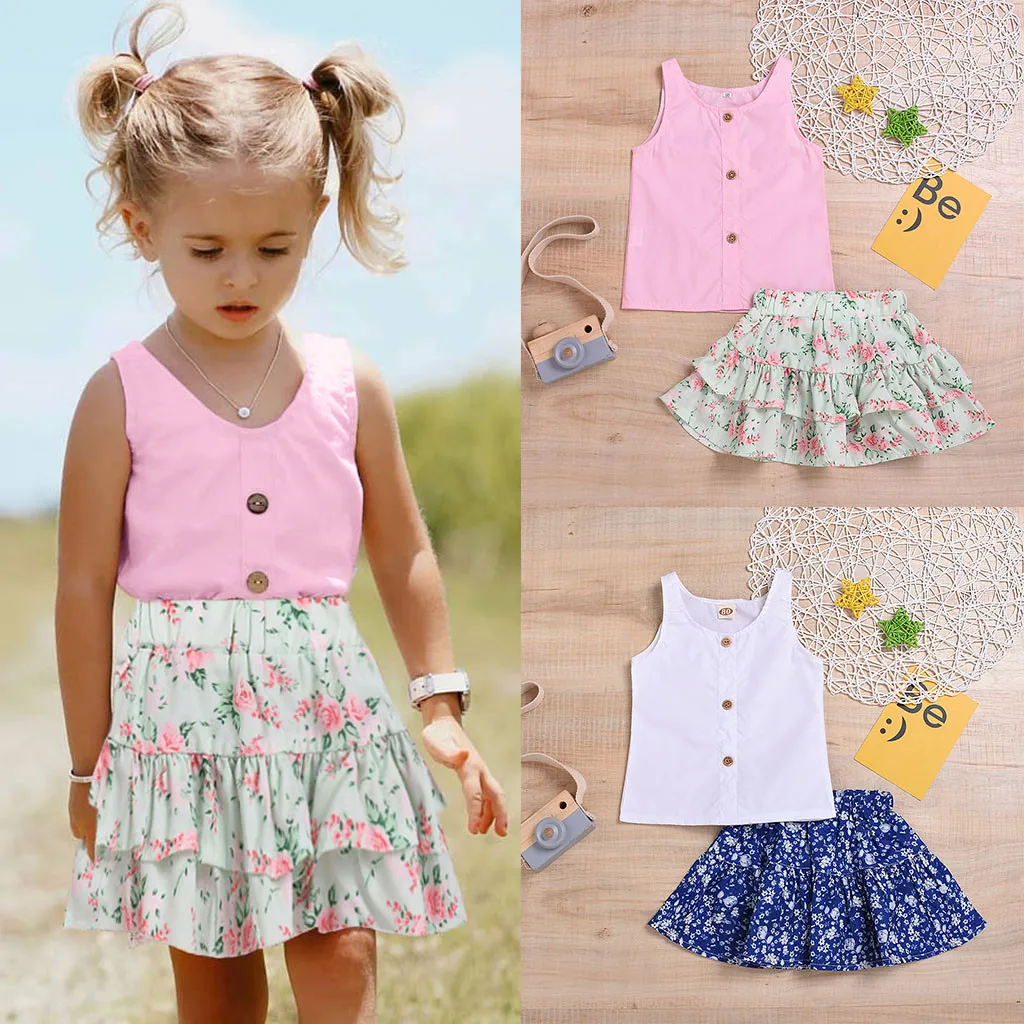 Одежда для девочек однотонная жилетка без рукавов с принтом маленьких топы + юбки