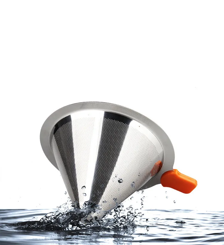 

Reusable Stainless Steel Tea Coffee Filter Baskets with Bracket Cone Funnel Metal Mesh Filters Brew Drip Coffee Tea Filter Tools