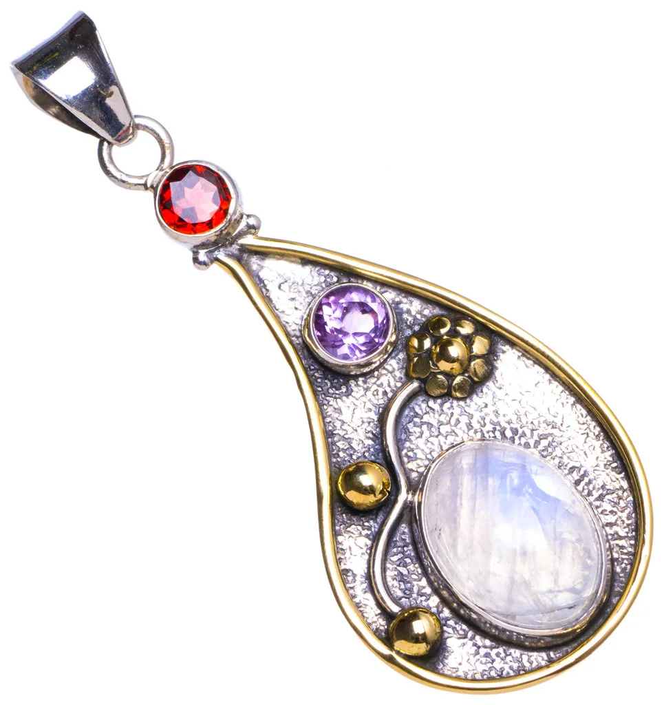 Натуральный два тона Радужный Лунный Камень и аметистом ручной работы