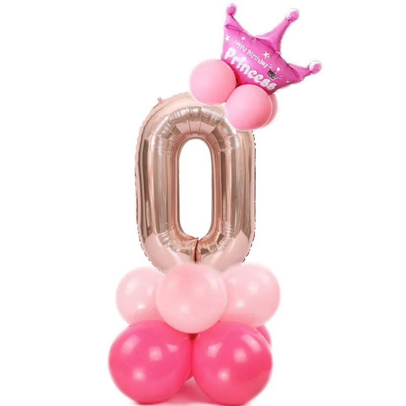 Pink set 0 1 набор, 0-9, воздушные шары в форме цифр, цифры, фольгированные шары, розовые/голубые короны, воздушные шары на день рождения, свадьбу, вечерние шары, товары для декора, воздушные шары - Цвет: Pink set 0