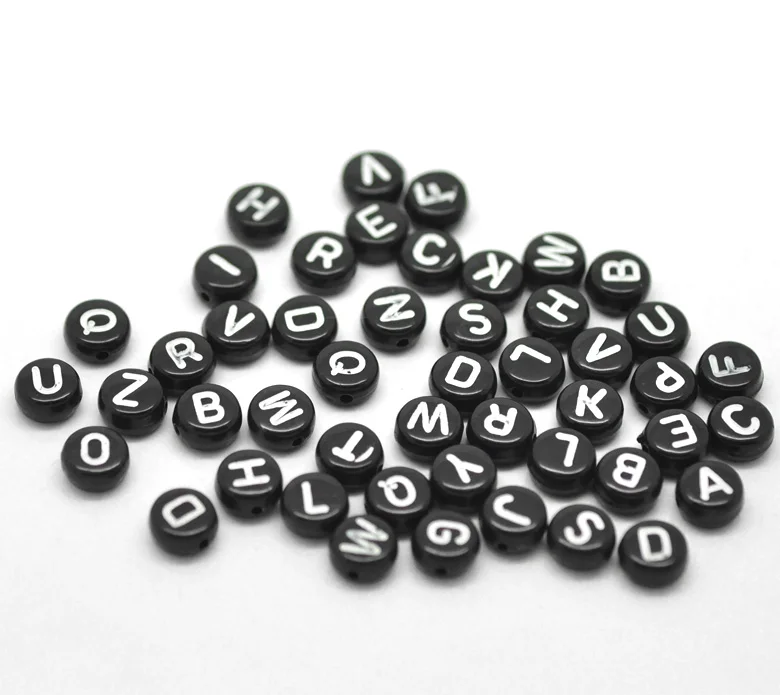 DoreenBeads черные акриловые шарики с алфавитом/буквой Rondelle 7 мм (1/4 &quot) 50 шт. | Украшения