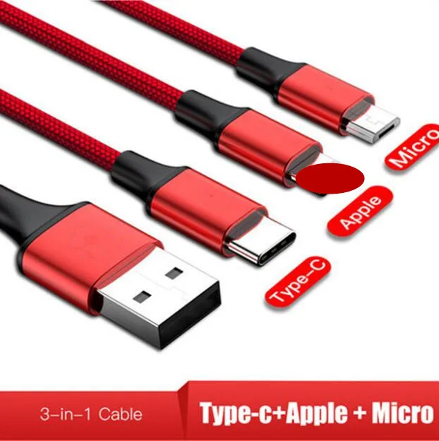 Red 200cm All In One For Lightning 8Pin Micro USB Type C Data Cord Fast Charging 2M USB Cable For iPhone7 8 Xs Xiaomi Huawei Samsung - Цвет: Red