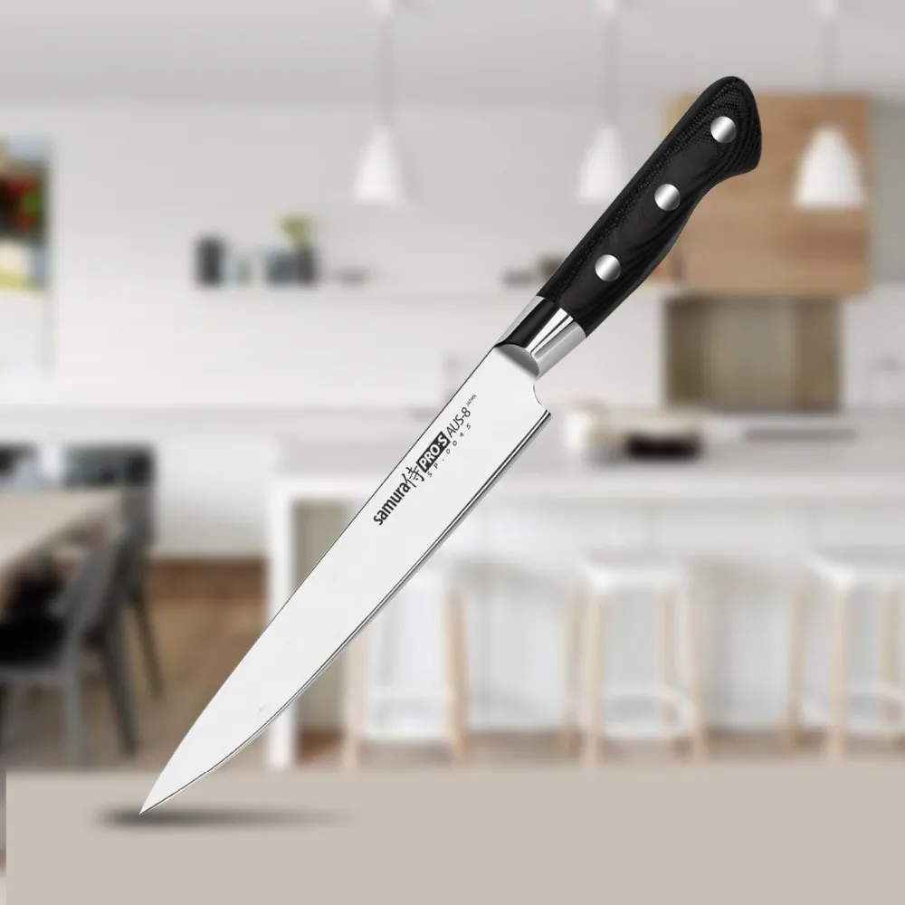 SP-0045 Нож для нарезки тонких и ровных ломтиков мяса или рыбы Из японской стали AUS-8 8 Дюймов Черный G10рукоятка Лезвие острое