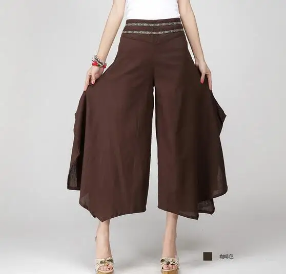 Женские свободные брюки из хлопка и льна свободного покроя с широкими штанинами