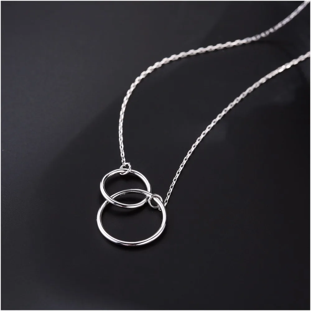 Shineland 2017 New Arrival Fashion Simple Necklace 925 Sterling Silver Double Round Circle Pendants Fine Jewelry for Women Party | Украшения