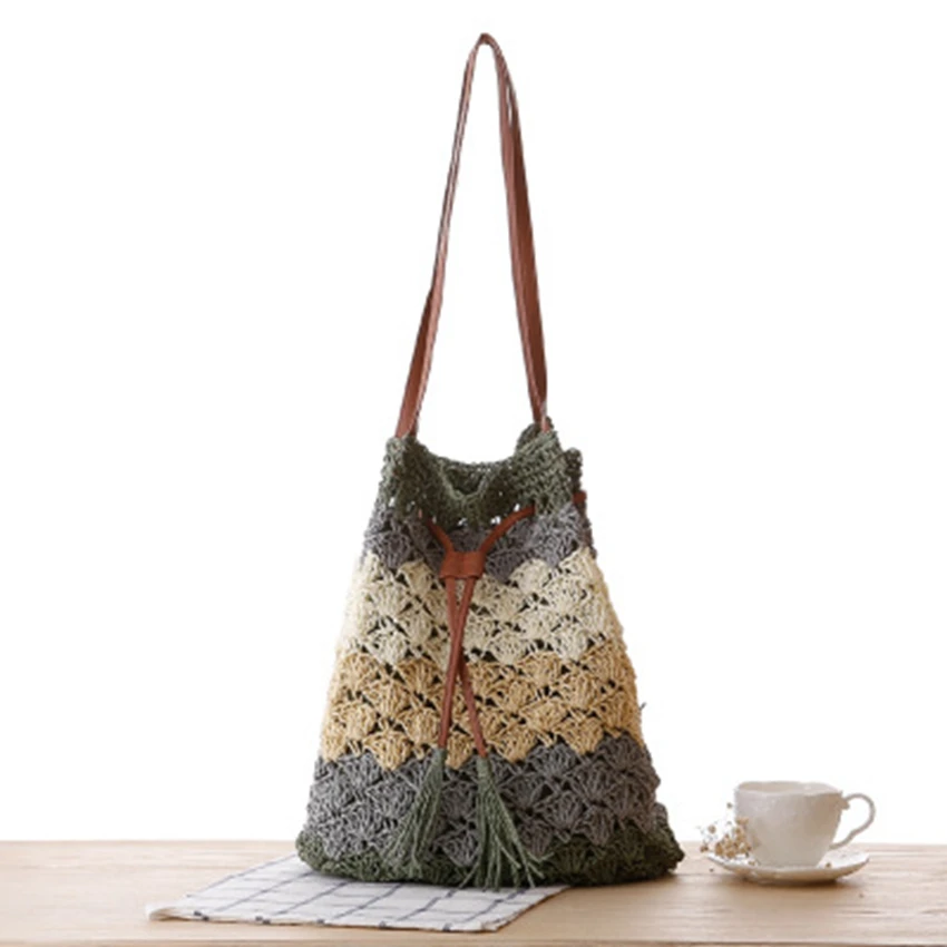 Модная плетеная сумка в этническом стиле полоску|leisure bag|woven bagfashion shoulder bags |