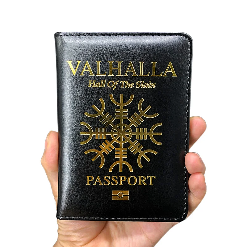 Valhalla Обложка для паспорта Викинги шлем ужасов Aegishjalmur Обложка для паспорта подарок для Него Обложка для паспорта путешествия
