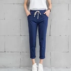 Брюки женские из хлопка и льна, мягкие дышащие узкие брюки-султанки до щиколотки, брендовые шикарные свободные штаны в Корейском стиле для отдыха, черный цвет