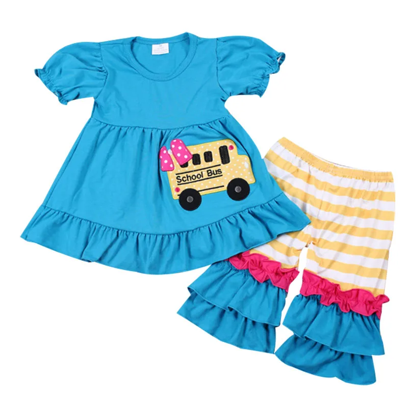

Good Quality Fashion Kids Girl Boutique Outfit Back To School Short Sleeve Top and Capri Clothing Set