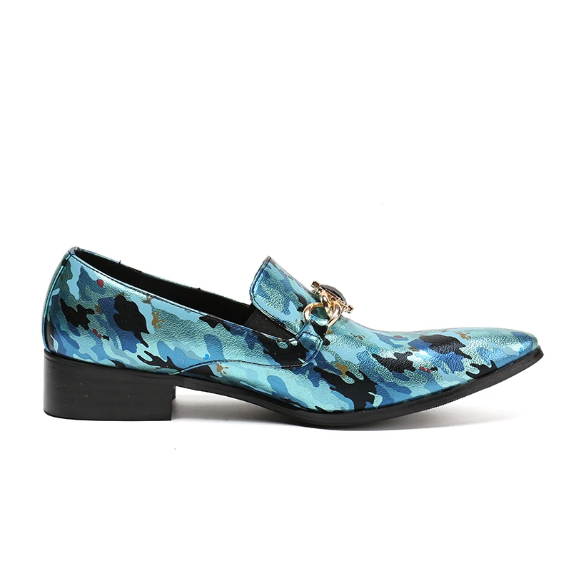 Christia Bella Gem Chain Men Loafers Camouflage Painted Genuine Leather Slipper Smoking Slip Ons Shoes Party Wedding Dress | Обувь