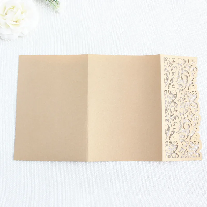 Свадебные приглашения Лазерная резка Золотой темно синий бордовый три Складные