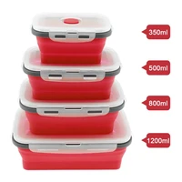 4pcslot red silicone rectangle lunch box collapsible bento boxes portable folding food container for dinnerware