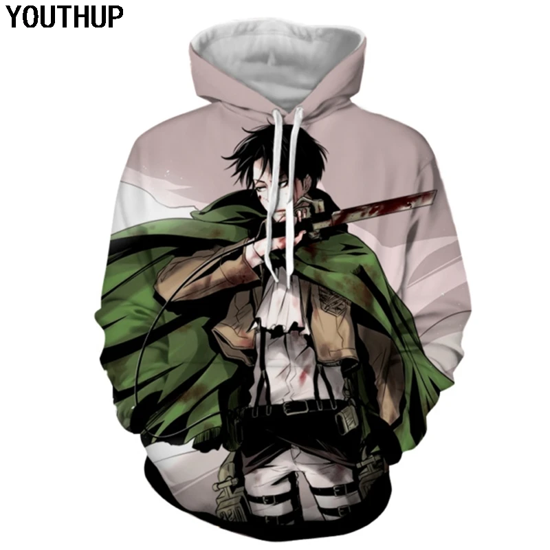 Мужская толстовка с капюшоном YOUTHUP модный объемный пуловер принтом аниме Атака
