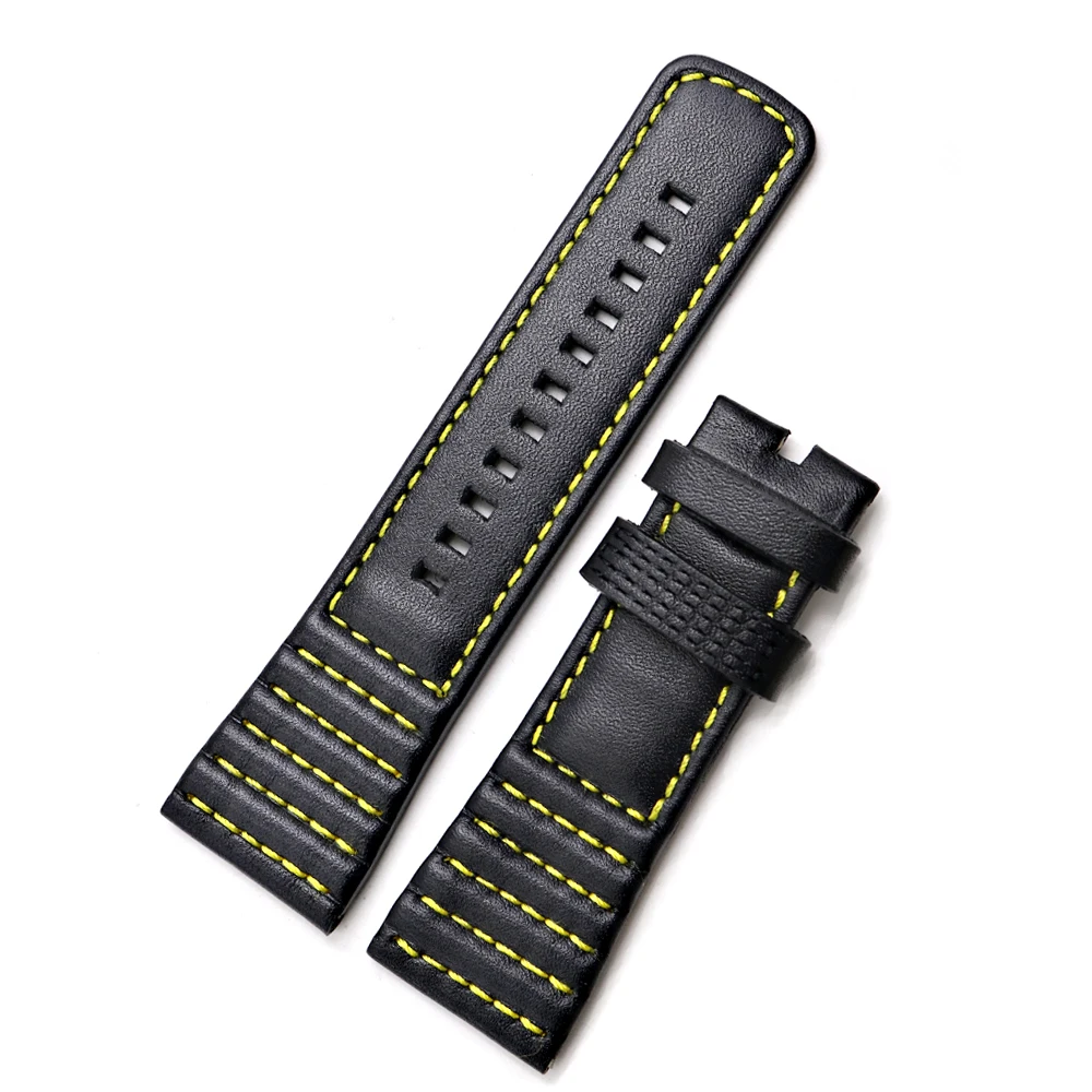 Rolamy 28mm Wholesale Real Leather With Black White Orange Red Yellow Stitches Wrist Watch Band Strap Belt