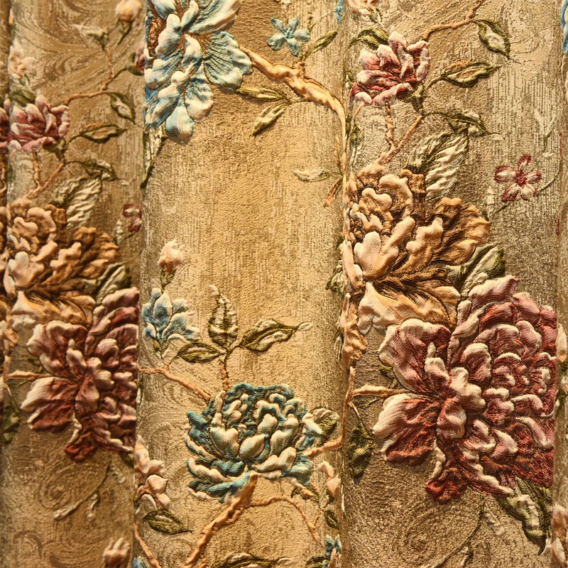 Coffee color top royal flower 3D jacquard blackout Curtains for villa hotel Living Room with elegant Voile Curtain Bedroom | Дом и сад