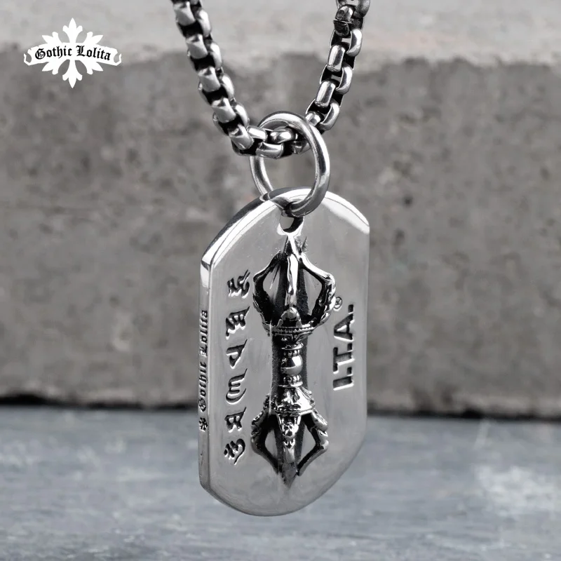 

Vajra double face Dog tag for men stainless Steel Mantra pendant and Necklace for gift mygrillz