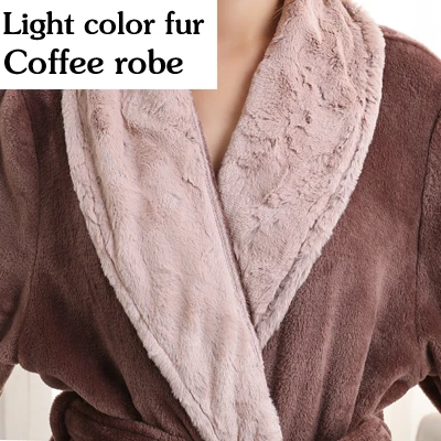 fur 2 Coffee robe Мужской женский меховой для шеи толстый фланелевый теплый длинный халат мужской зимний банный халат-кимоно мужские халаты флисовые термо ночные рубашки - Цвет: fur 2 Coffee robe
