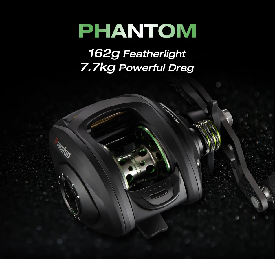Piscifun Phantom+ катушка из углеродного волокна Сверхлегкая 162 г катушка для baitcasing двойной тормоз 7,7 кг Макс. Драг 7,0: 1 спиннинговая катушка для ловли рыбы в пресноводных водоемах