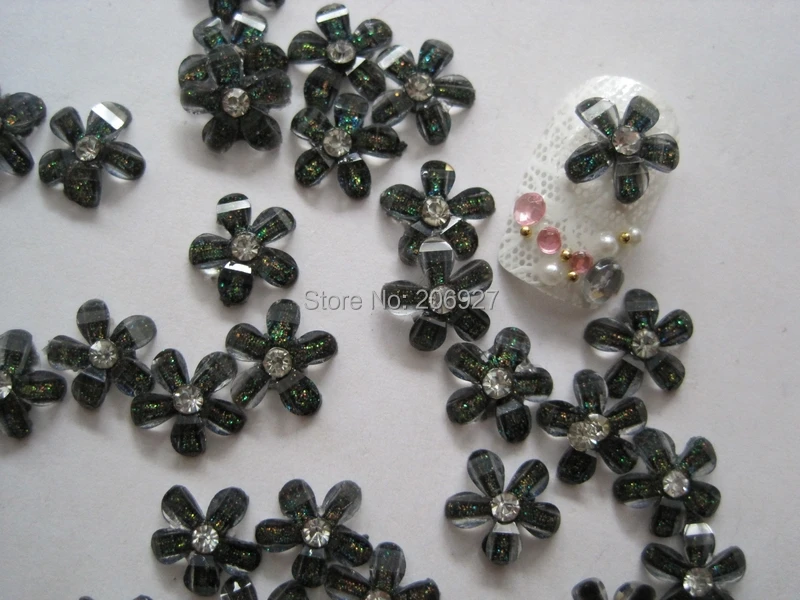 RF1-2 30 шт. милый Кристалл Черный цветок в форме стразы украшение для ногтей из