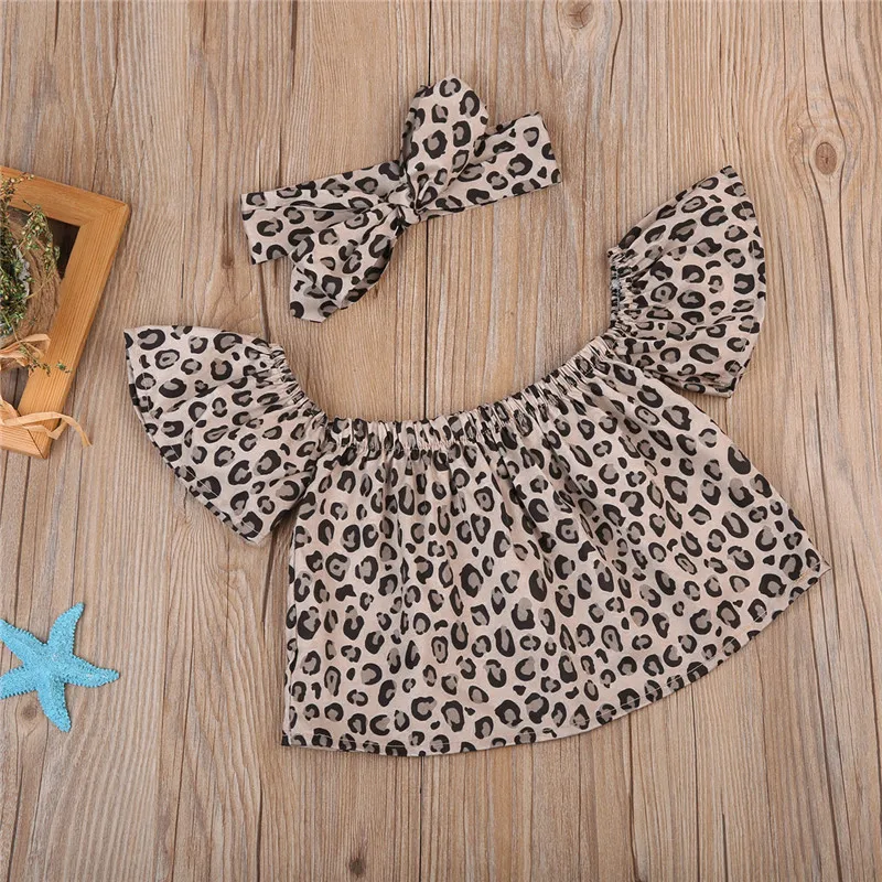 2017 г. Летний комплект одежды из 2 предметов для маленьких девочек с леопардовым
