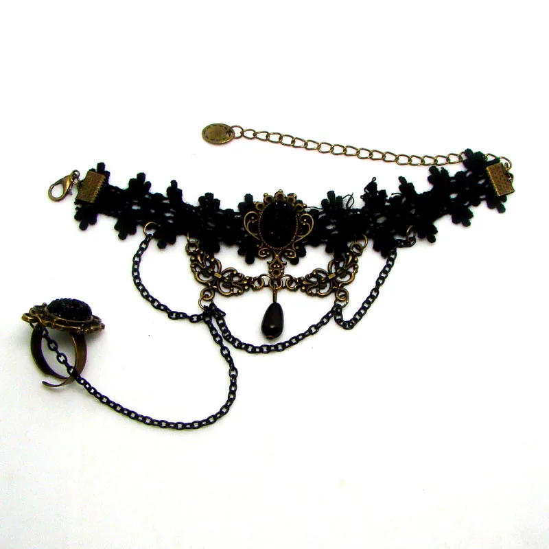 Новинка готический браслет вампира винтажные кружевные браслеты и кольцо черные