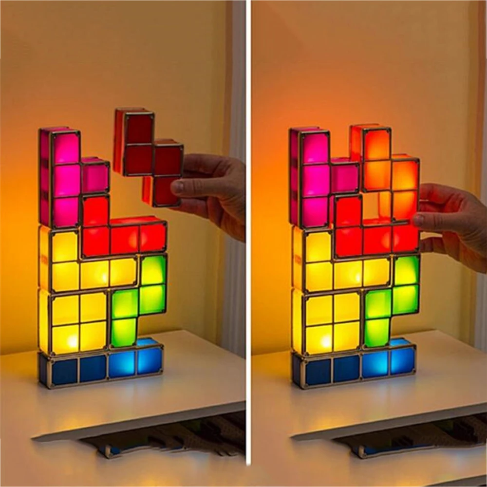 DIY светодиодный ночник Tetris блок ABS Головоломка Штабелируемый конструктивный