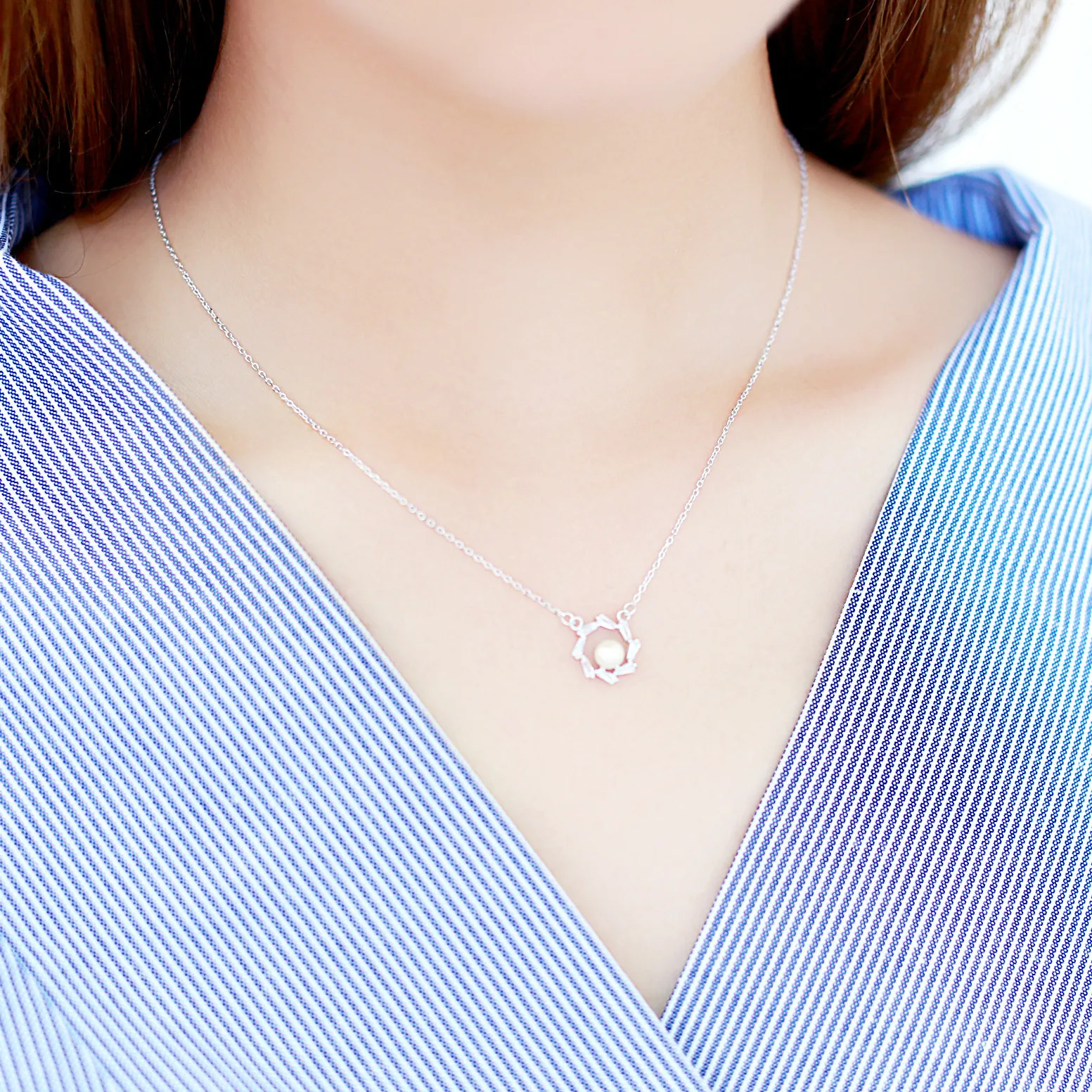 Personality Jewelry Creative S925 Sterling Silver Zircon Natural Pearl Sun Flower Set Chain Clavicle Necklace Female Wholesale | Украшения