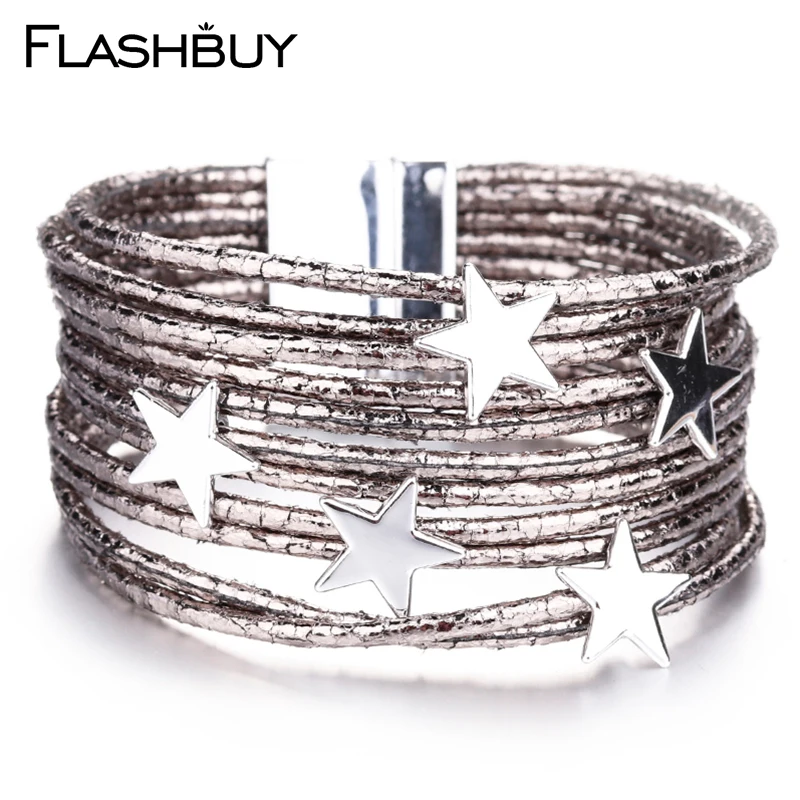 Flashbuy, модный, звездный, очаровательный, блестящий, кожаный браслет для женщин, богемный, на запястье, золотой браслет, рождественский подарок, кристалл, Женские Ювелирные изделия