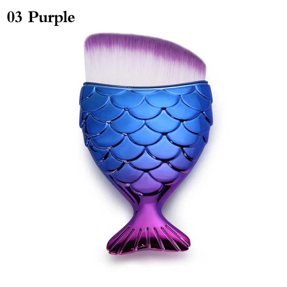 03 Purple 1 шт. модные косметические чешуя Русалки кисти для макияжа косметический рыбий хвост Пудра основа для лица кисти для румян набор de maquiagem - Handle Color: 03 Purple