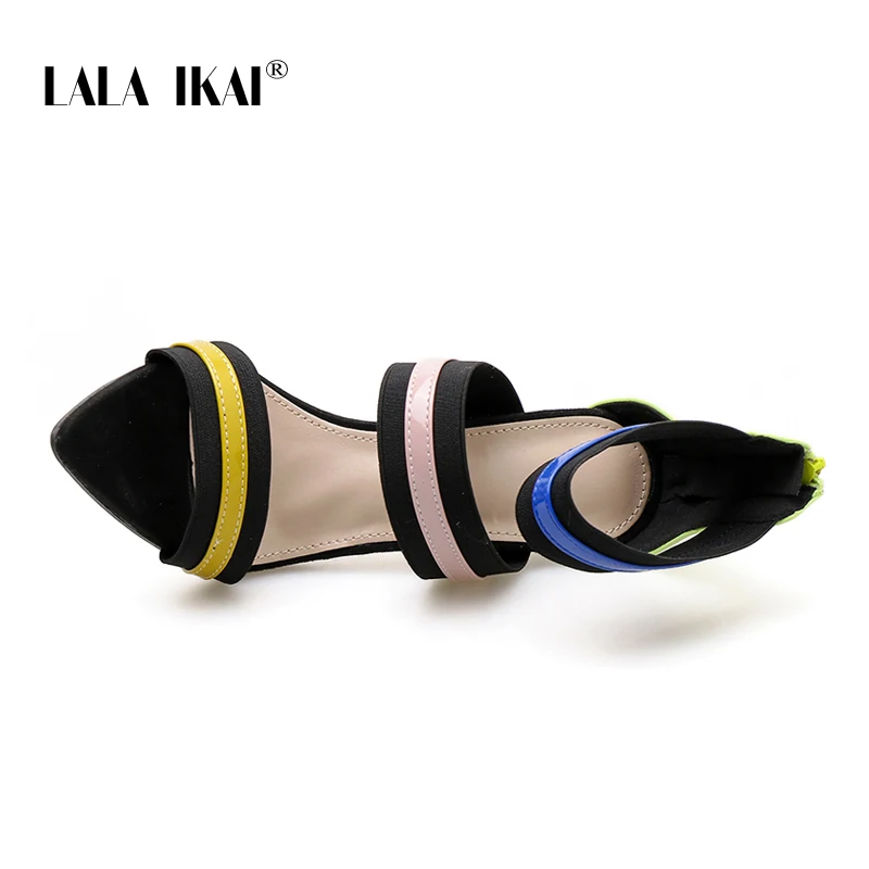 LALA IKAI/женские разноцветные вечерние туфли на высоком каблуке босоножки радужной