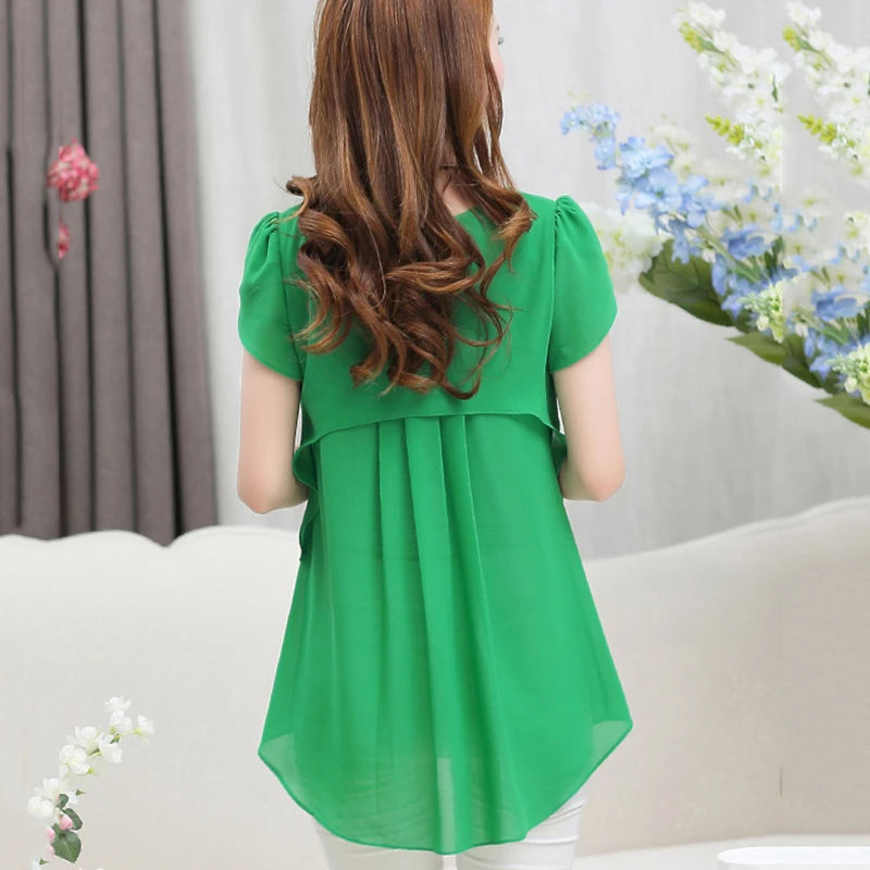 2018 new women Summer Chiffon Blouses O-neck Large size Short Sleeve Shirts Solid Color Casual Style Women Blouse Tops WKM561 |