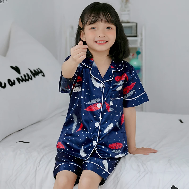 2019 летний детский пижамный комплект с короткими рукавами шелковая Домашняя
