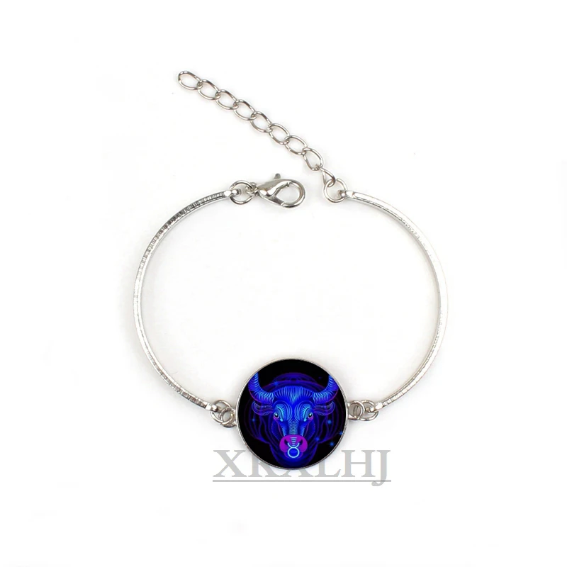 

XKXLHJ 12 Constellation Virgo Leo Aries Gemini Art Glass Metal Bracelet Fashion Lady Lucky Bracelet Jewelry,