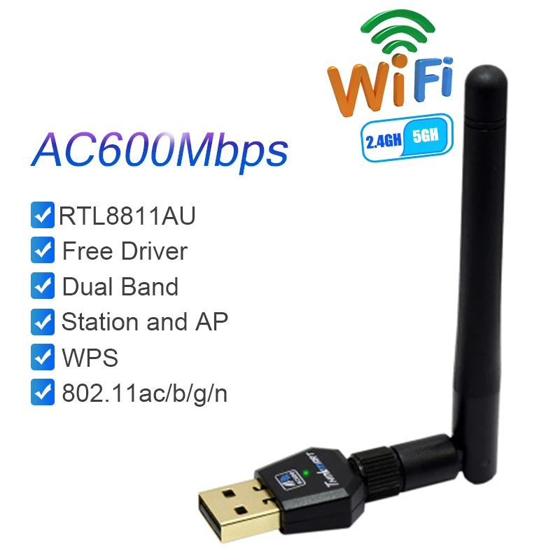Wi-Fi антенна, сетевая карта, драйвер AC600Mbps USB Wifi беспроводной адаптер RTL8811AU 2,4G 5,8G двухдиапазонный для Win Max Linx2.6X