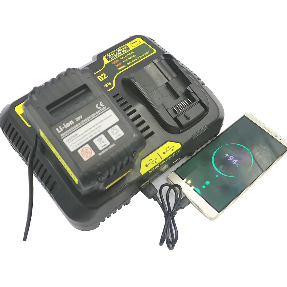 Dvisi литий ионная батарея двойное зарядное устройство usb 4.5A макс для Dewalt 10 8 V 12V 14 4 18V