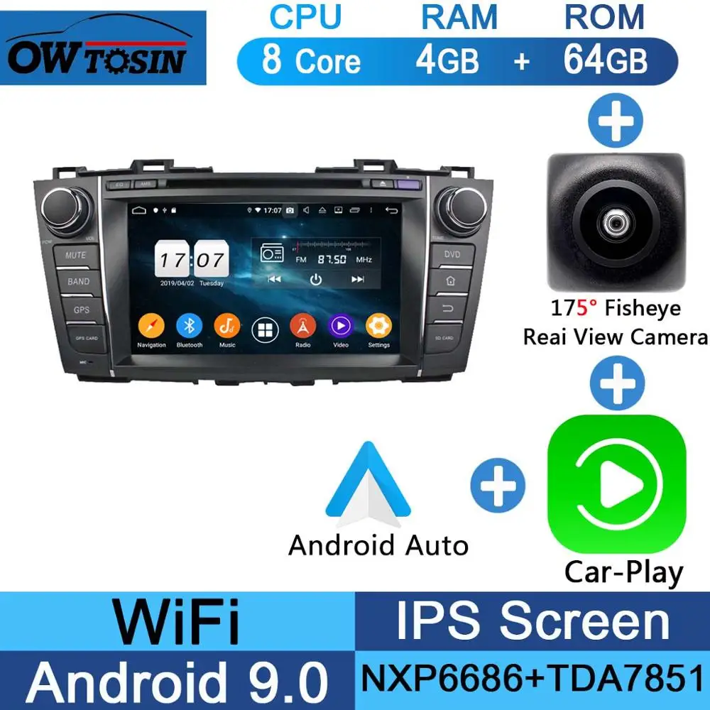 Fisheye Carplay n A " ips 1920*1080 8 ядерный 4 Гб ОЗУ+ 64 Гб ПЗУ Android 9,0 автомобильный dvd-плеер для Mazda 5 Premacy 2009 2010 2011 2012 DSP радио gps Parrot BT - Color: Fisheye Carplay n A
