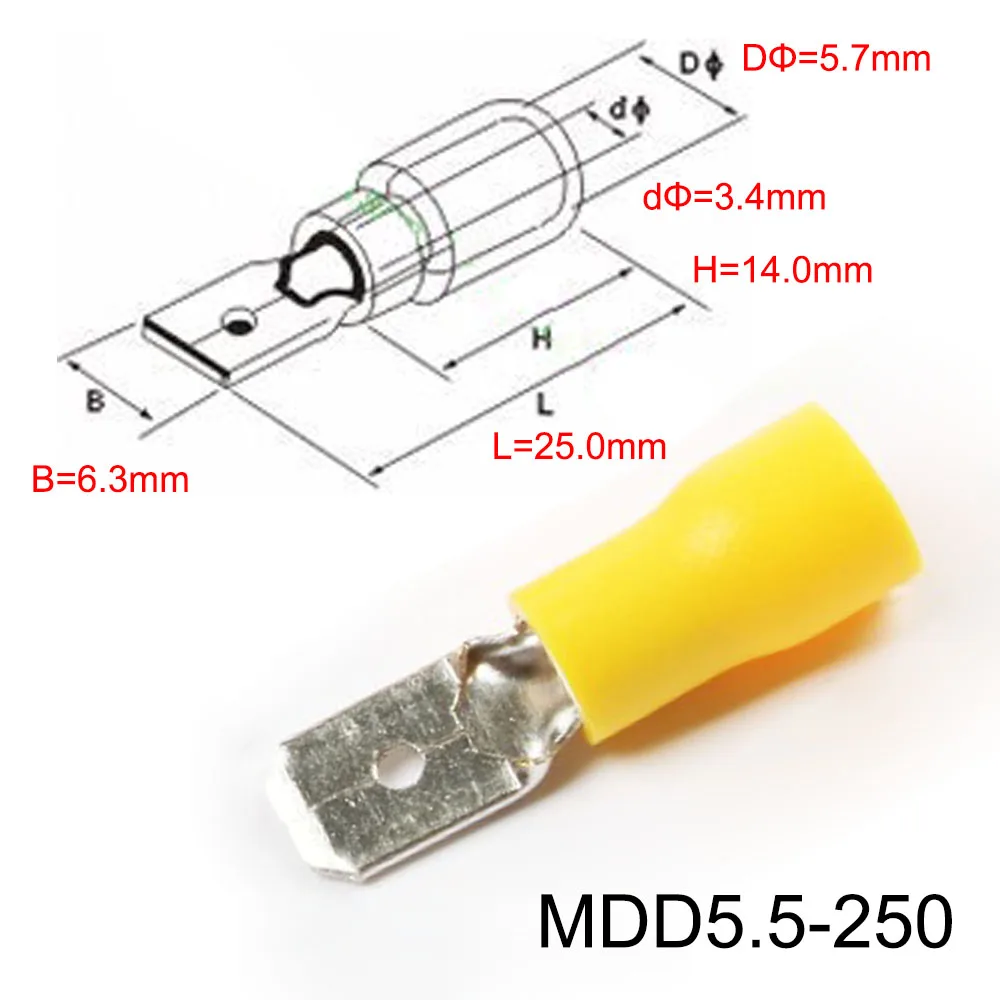 DIANQI MDD5.5-250 мужской изолированный вилочный 100 шт./упак. Быстрый Разъем терминалы